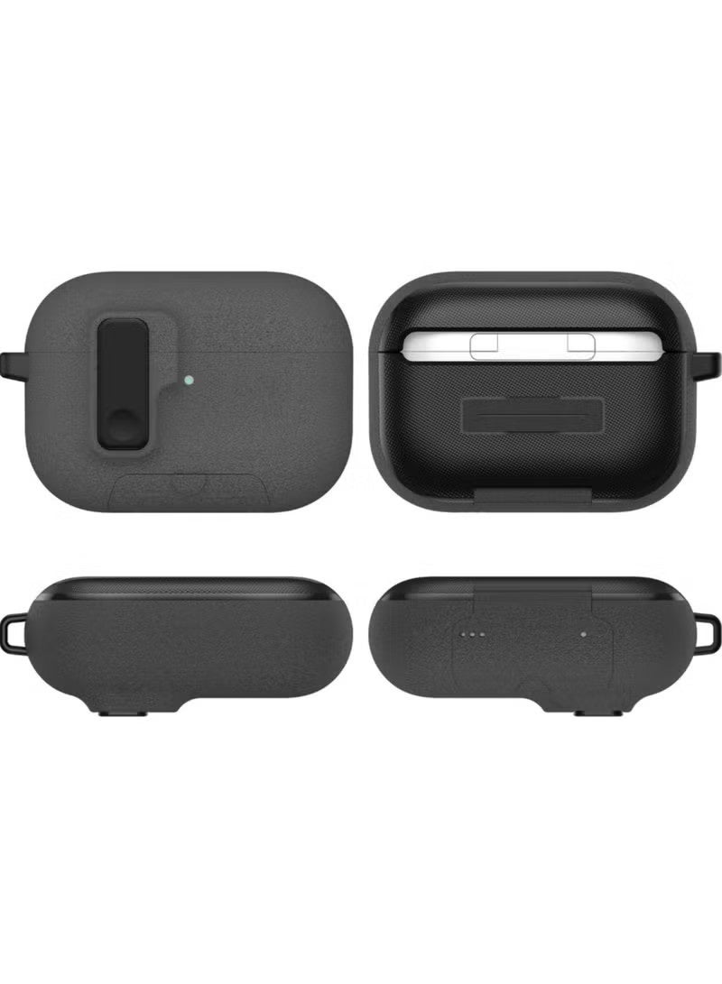 حافظة حماية عصرية وقابلة للقفل لسماعات AirPods Pro 3، توفر حماية قوية مع قفل آمن، مصممة خصيصًا لعلبة شحن سماعات Apple AirPods الجيل الثالث (رمادي). - Image 3